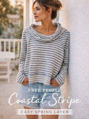 Free People Striped Tee in Navy and Cream